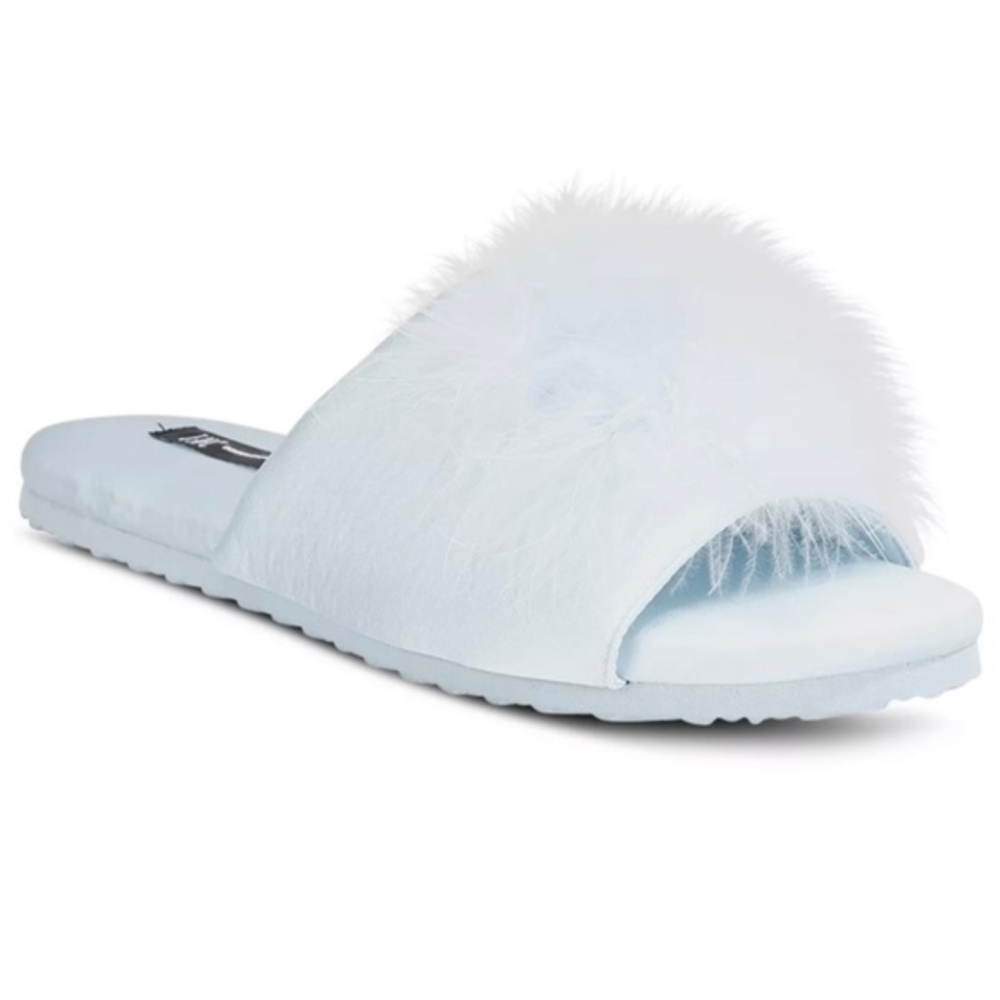 INC slippers house shoes Satin Marabou Slide Slippers feather trim size 9/10